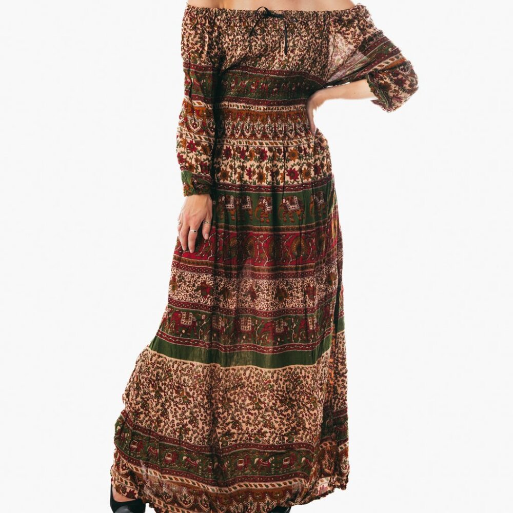 Colorful peasant maxi dress short sleeve off shoulder boho summer floral tie dye